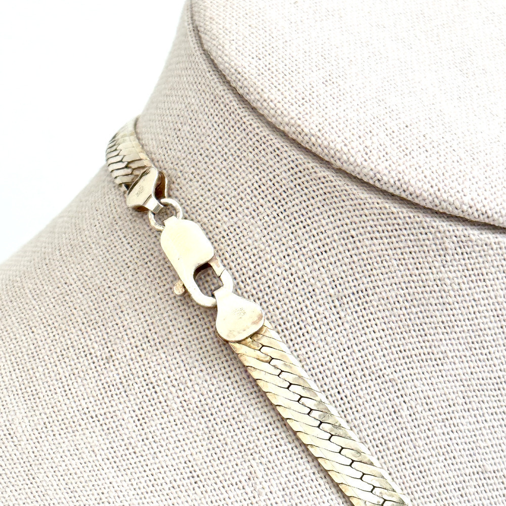 925 Italy Sterling Silver Gold Vermeil Vintage 6.5MM Herringbone Chain Necklace - Picture 9 of 9